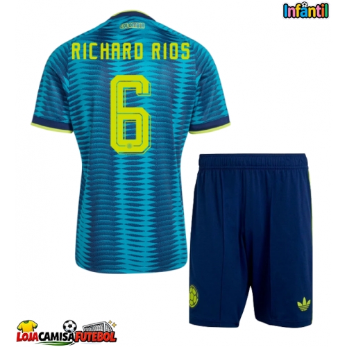 Camisa de Futebol Colômbia Richard Rios #6 Equipamento Secundário Infantil Mundo 2026 Manga Curta (+ Calças curtas)